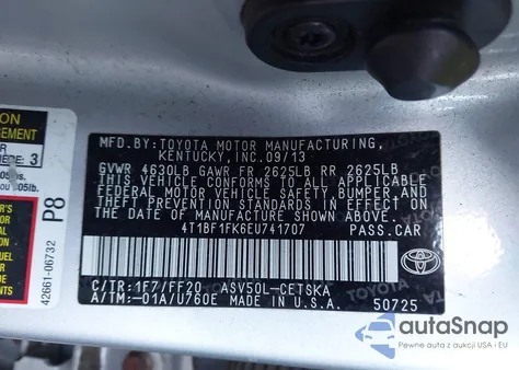 2014 Toyota Camry Se Sport z USA, uszkodzony, nr VIN 4T1BF1FK6EU741707